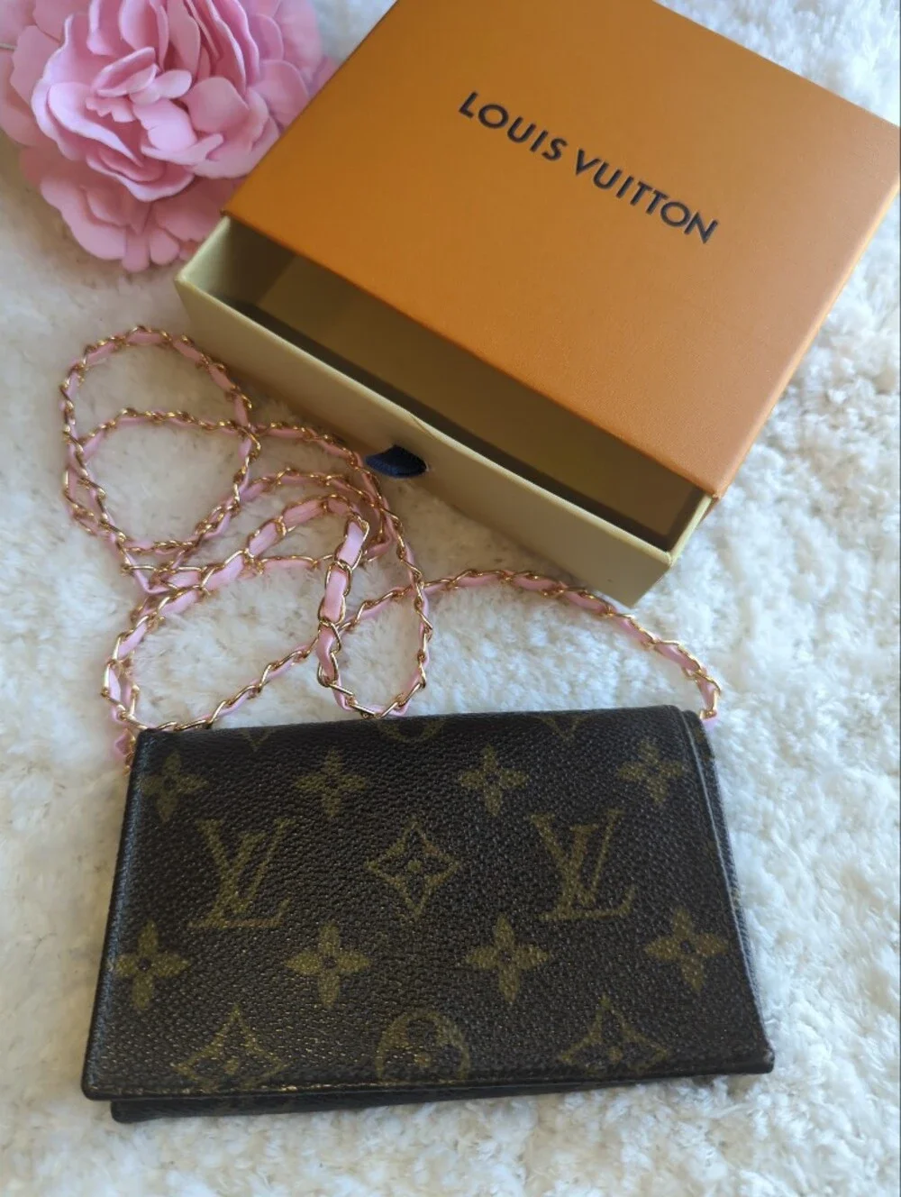 Louis Vuitton Monogram Authentic Wallet Rare Vintage W Box +Chain For Crossbody - Picture 2 of 11